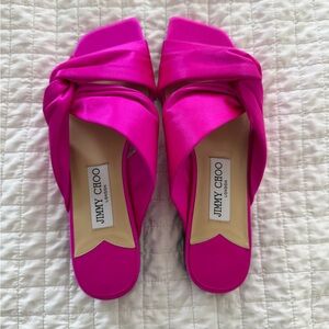 Jimmy Choo Fuchsia Satin Slide Sandals
